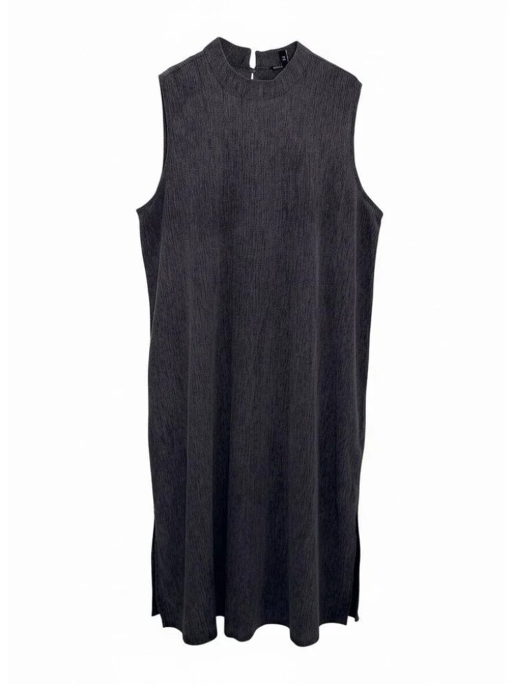 Eileen Fisher Women's Gray Crinkled Sleeveless Mock-Neck Dress Size Large